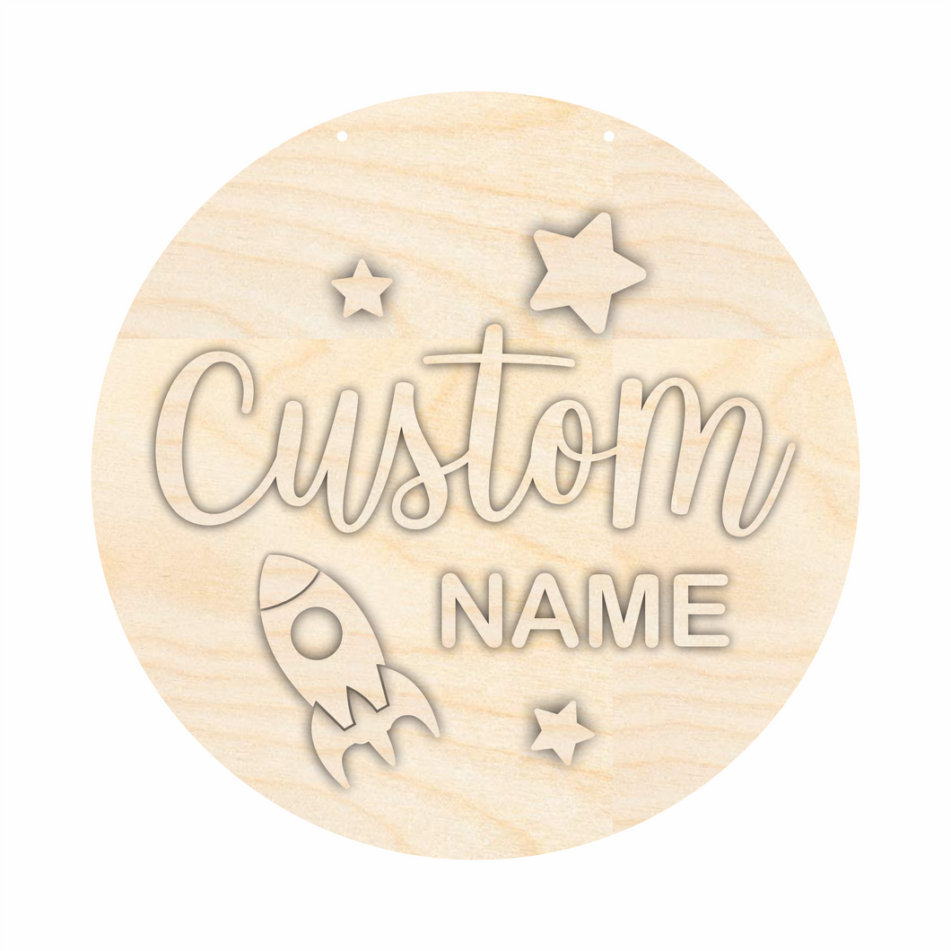 Unfinished Wood Custom Name Space Door Sign Kit | Wood Craft Cutouts | 1/4