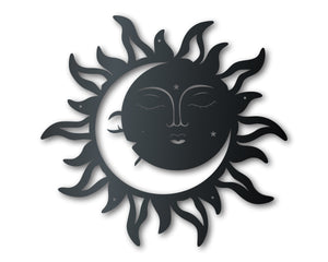 Metal Sun and Moon Sign | Celestial Garden Wall Art | Indoor Outdoor | Up to 46" | Over 20 Color Options