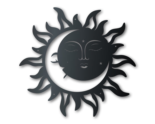 Metal Sun and Moon Sign | Celestial Garden Wall Art | Indoor Outdoor | Up to 46