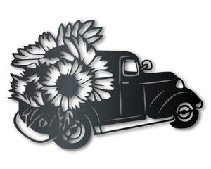 Metal Sunflower Pickup Truck Wall Art | Indoor Outdoor | Up to 30" | Over 20 Color Options