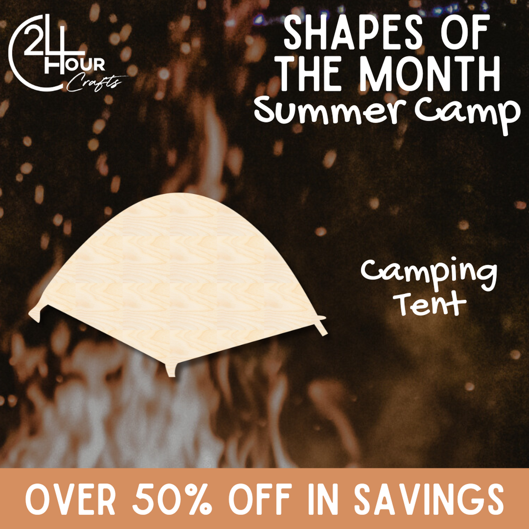May Shape of the Month | Camping Tent Wood Cutout | Summer Camp | Unfinished Craft