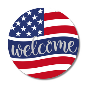 Unfinished Wood Welcome USA Flag Door Sign Kit | Wood Craft Cutouts | 1/4" Thick |