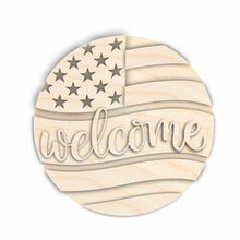 Load image into Gallery viewer, Unfinished Wood Welcome USA Flag Door Sign Kit | Wood Craft Cutouts | 1/4&quot; Thick |
