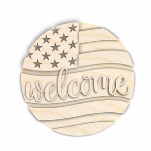 Unfinished Wood Welcome USA Flag Door Sign Kit | Wood Craft Cutouts | 1/4" Thick |