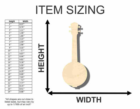 Unfinished Wooden Banjo Shape - Craft - Music - up to 24" DIY-24 Hour Crafts