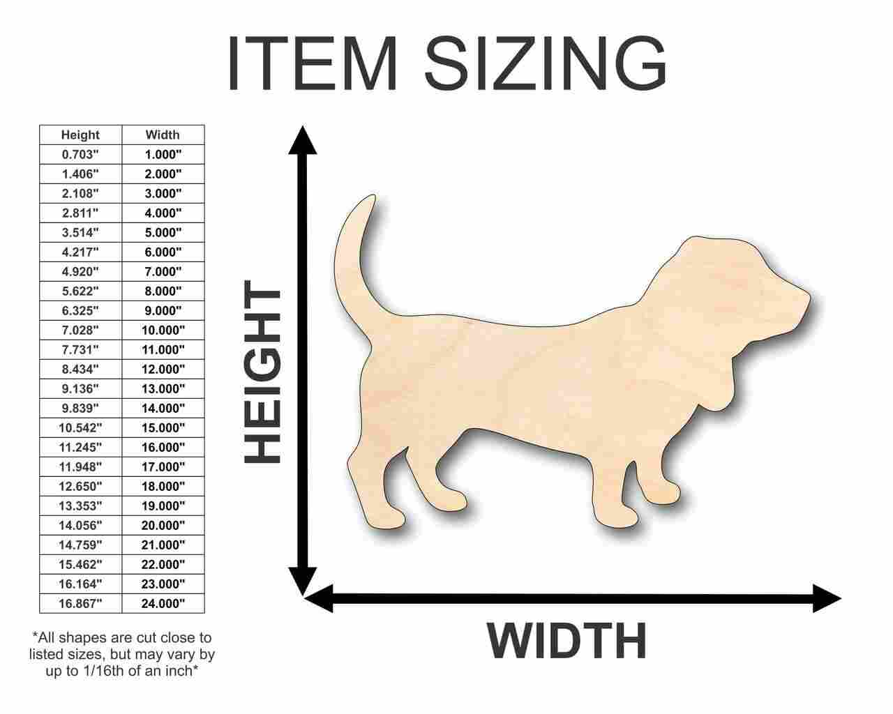 Unfinished Wooden Basset Hound Dog Shape - Animal - Pet - Craft - up to 24