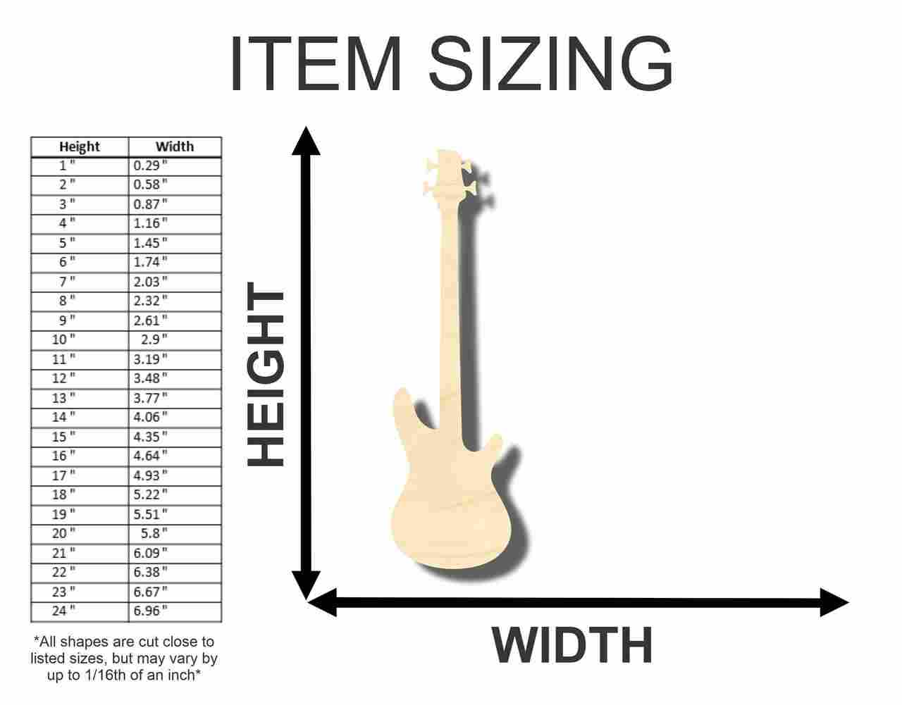 Unfinished Wooden Bass Guitar Shape - Craft - Music - up to 24" DIY-24 Hour Crafts