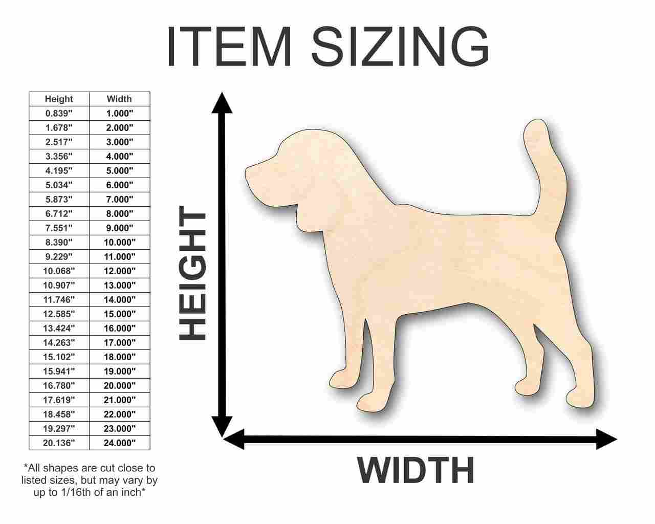 Unfinished Wooden Beagle Dog Shape - Animal - Pet - Craft - up to 24