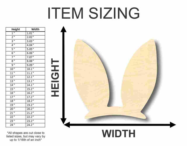 Unfinished Wooden Easter Bunny Ears Shape - Craft - up to 24