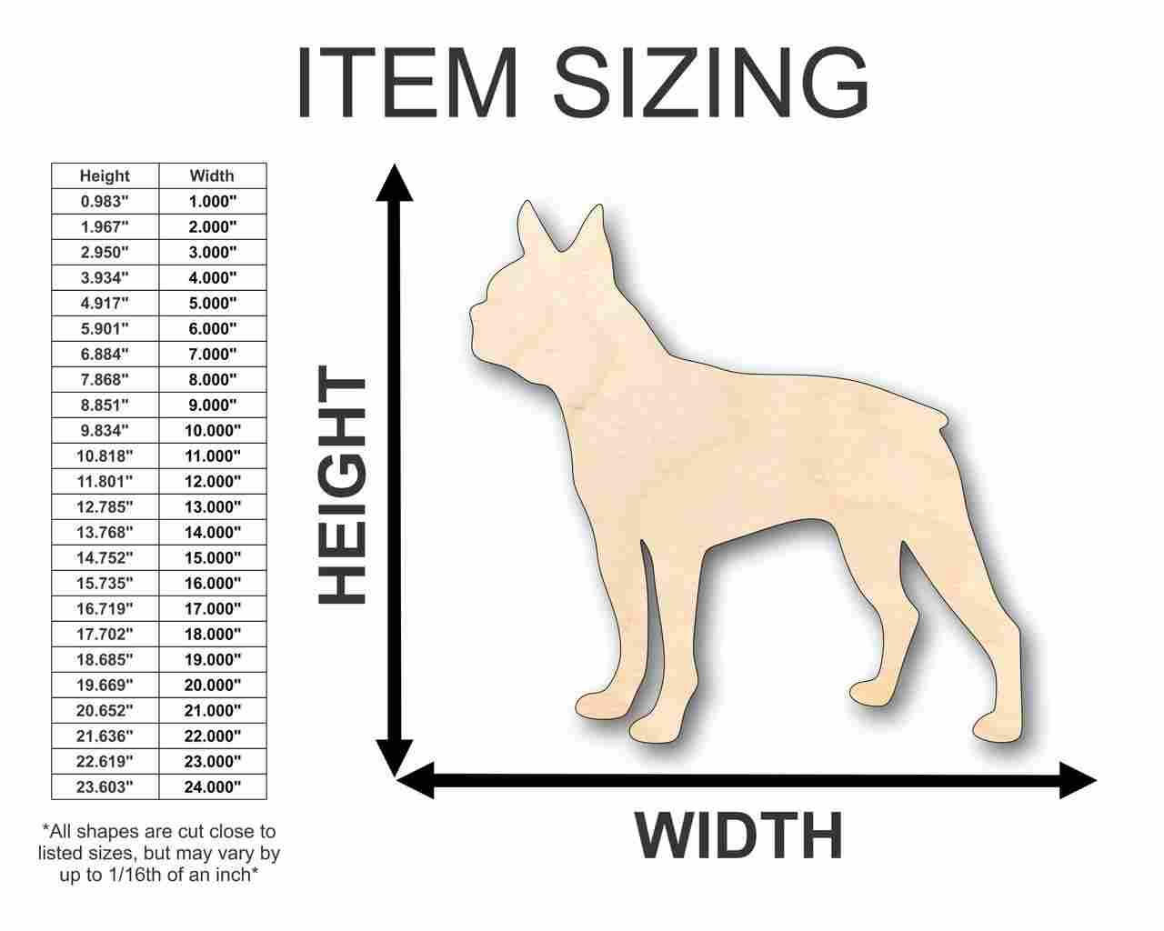 Unfinished Wooden Boston Terrier Dog Shape - Animal - Pet - Craft - up to 24" DIY-24 Hour Crafts