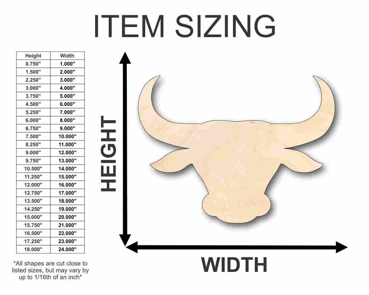 Unfinished Wooden Bull Head Logo Shape - Animal - Sports - Craft - up to 24