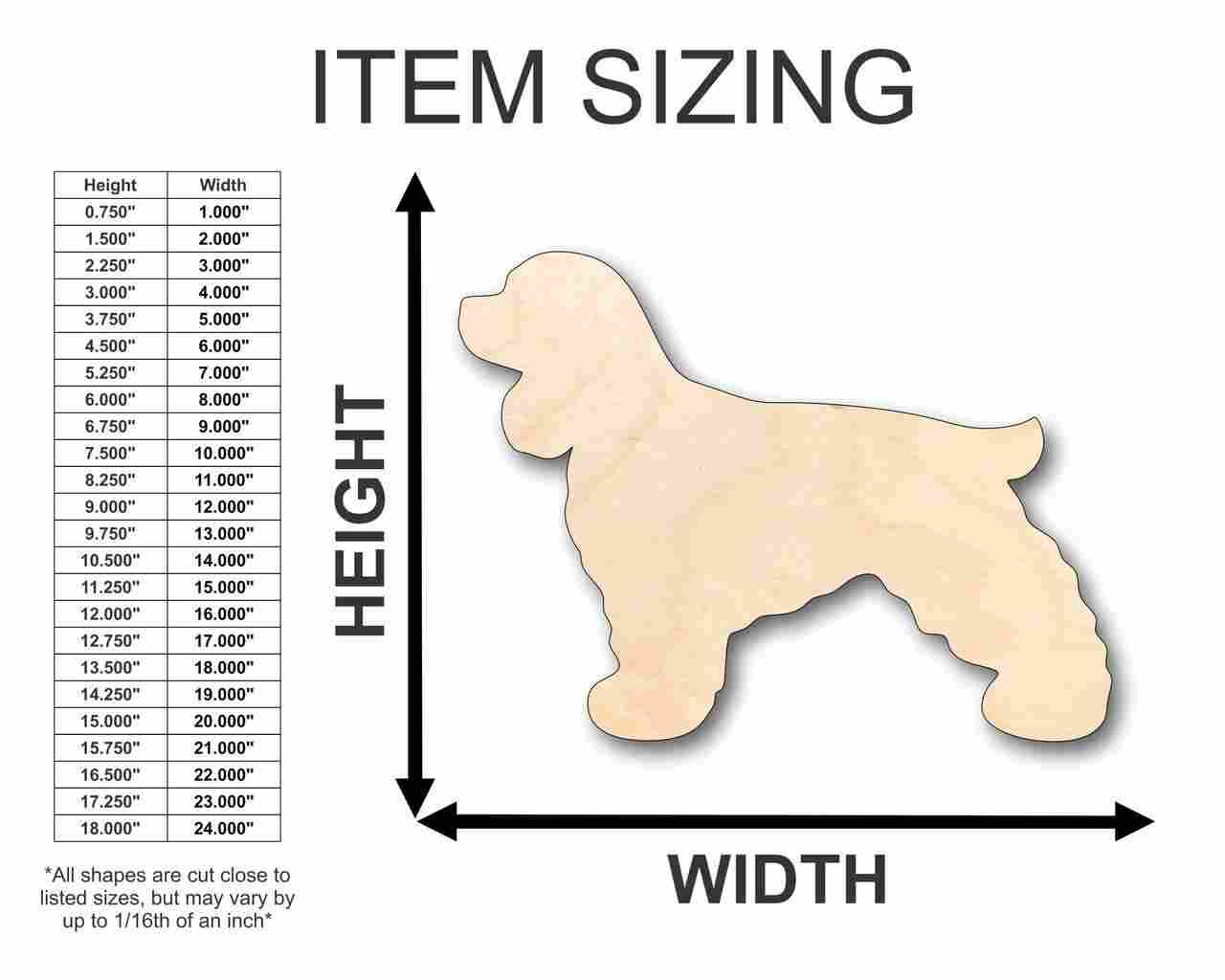 Unfinished Wooden Cocker Spaniel Dog Shape - Animal - Pet - Craft - up to 24