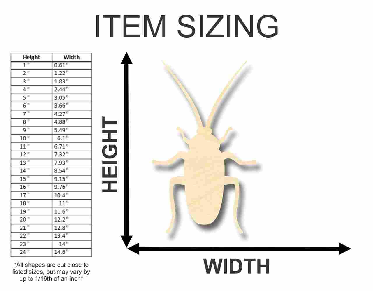 Unfinished Wooden Cockroach Shape -Insect - Animal - Craft - up to 24