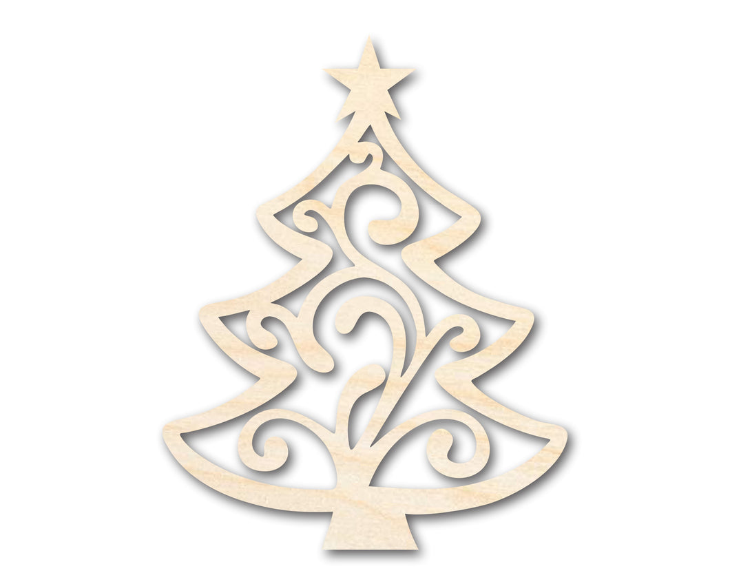 Unfinished Wood Flourish Christmas Tree Shape - Craft - up to 46