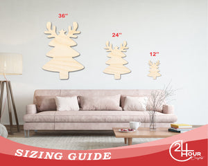 Unfinished Wood Reindeer Christmas Tree Shape - Craft - up to 36" DIY