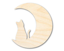 Load image into Gallery viewer, Unfinished Wood Cat and Moon Silhouette Shape - Craft - up to 36&quot;
