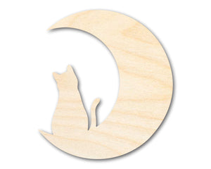 Unfinished Wood Cat and Moon Silhouette Shape - Craft - up to 36"