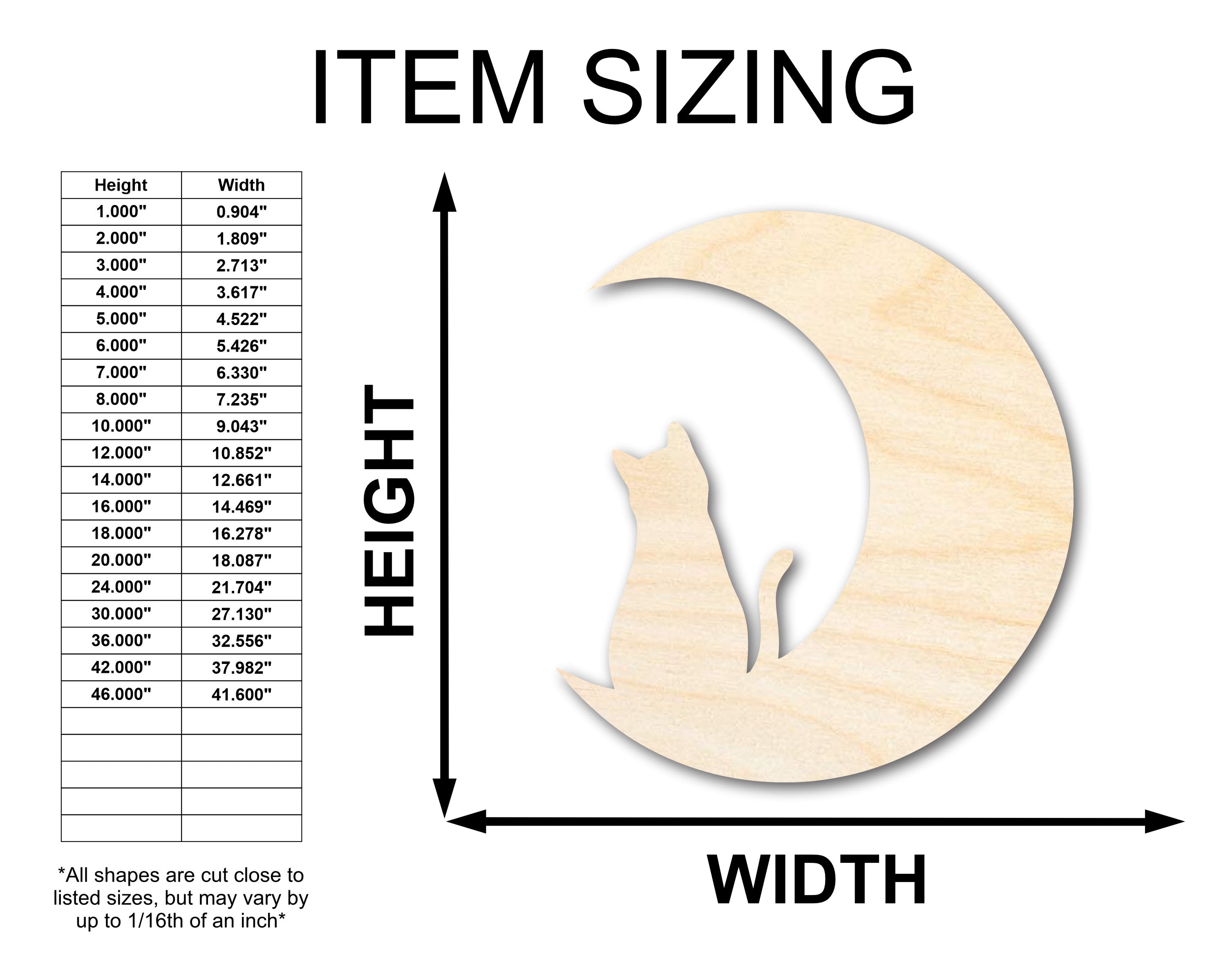 Unfinished Wood Cat and Moon Silhouette Shape - Craft - up to 36