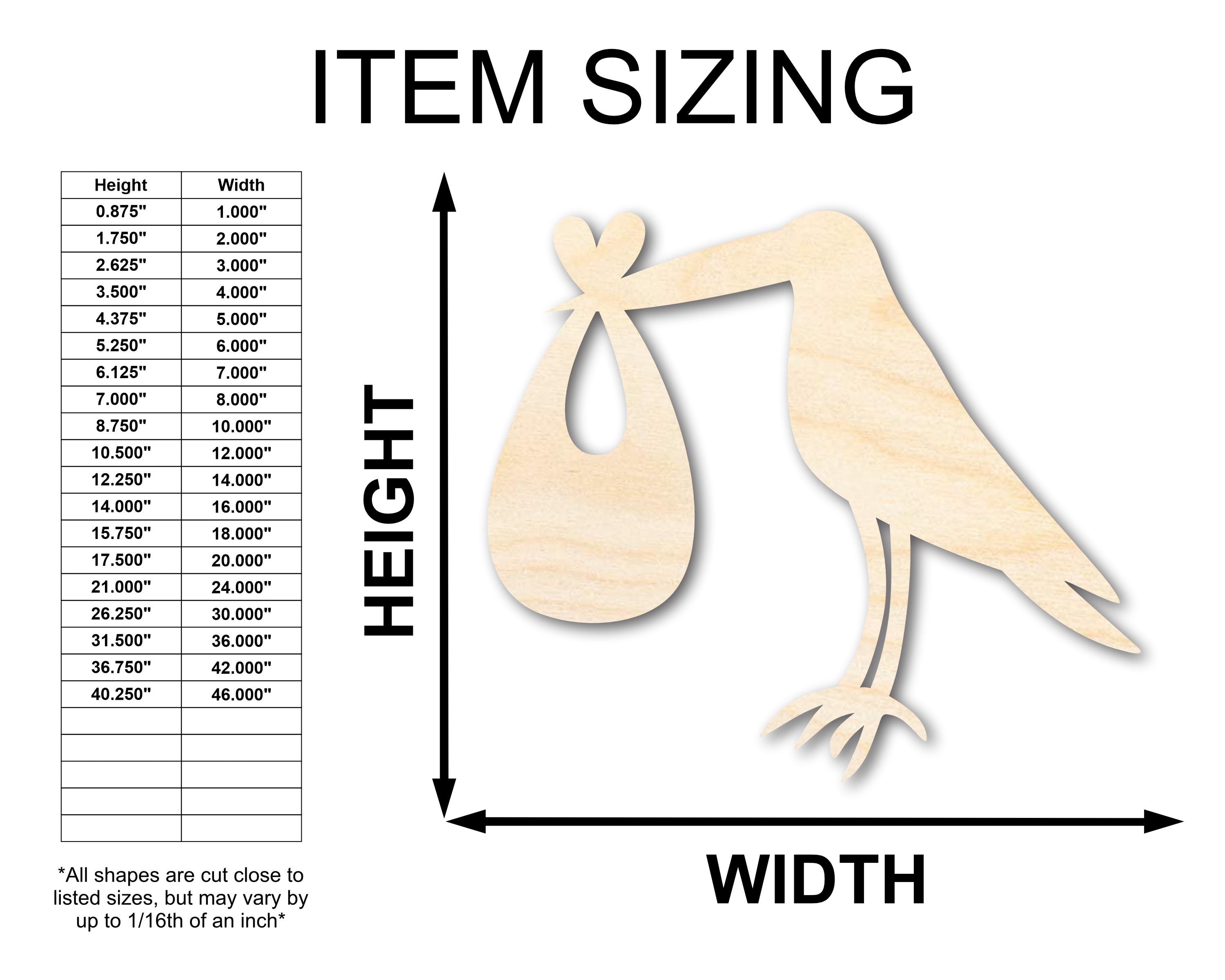 Unfinished Wood Stork Silhouette Shape - Craft - up to 36