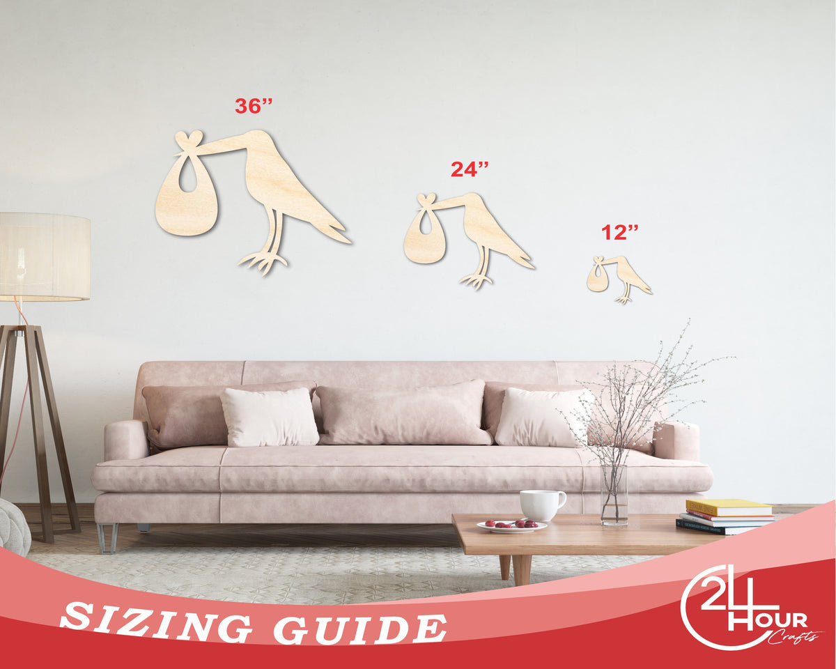 Unfinished Wood Stork Silhouette Shape - Craft - up to 46