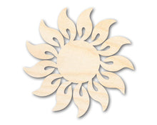 Load image into Gallery viewer, Unfinished Wood Radiant Sun Silhouette | Summer | Celestial | Craft Cutout | up to 36&quot;
