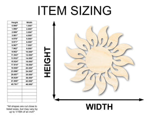 Unfinished Wood Radiant Sun Silhouette | Summer | Celestial | Craft Cutout | up to 36"