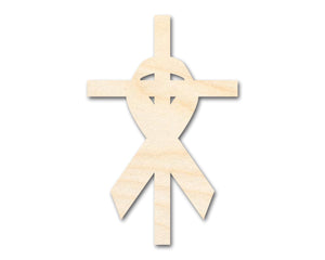 Unfinished Wood Cross and Ribbon Silhouette Shape - Craft - up to 36"