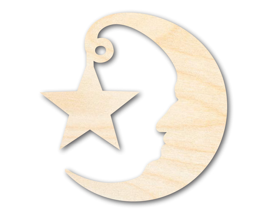 Unfinished Wood Moon and Star Silhouette Shape - Craft - up to 36