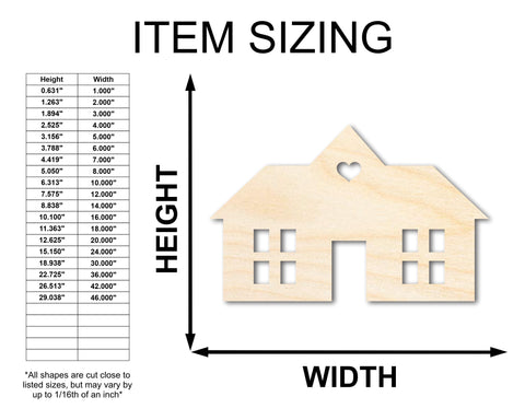 Unfinished Wood House Silhouette Shape - Craft - up to 36"