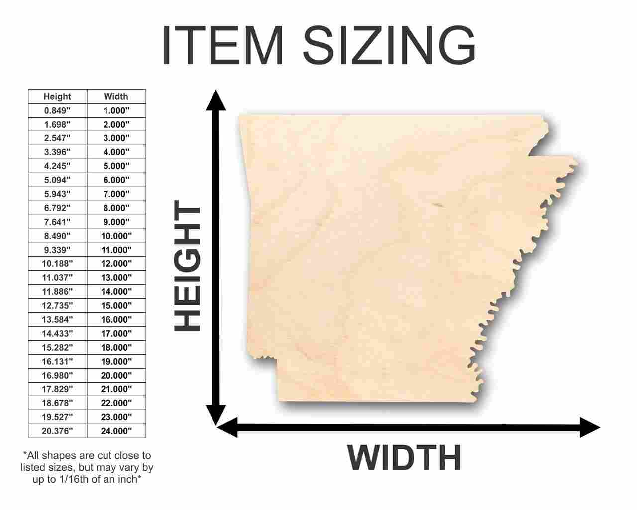 Unfinished Wooden Arkansas Shape - State - Craft - up to 24" DIY-24 Hour Crafts