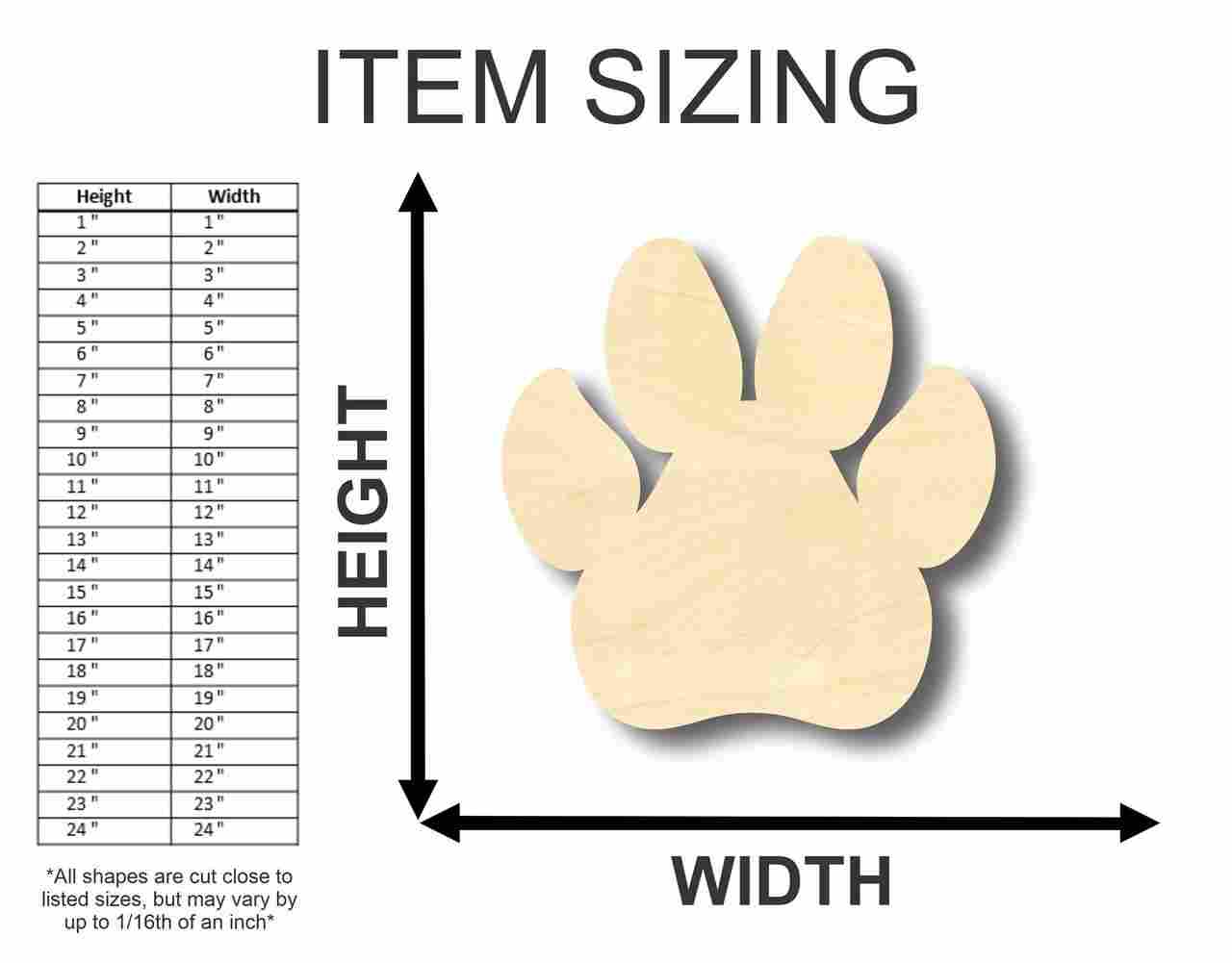 Unfinished Wooden Dog Paw Shape - Animal - Pet - Craft - up to 24