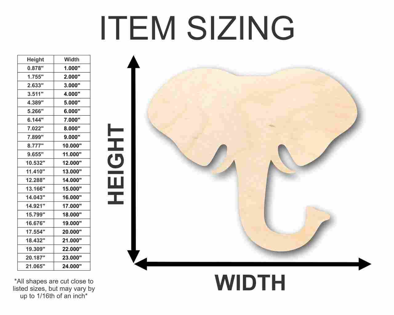 Unfinished Wooden Elephant Head Shape - Animal - Wildlife - Craft - up to 24