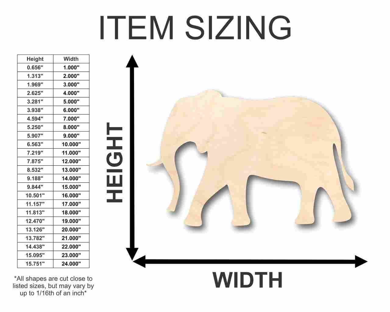 Unfinished Wooden Elephant Shape - Animal - Wildlife - Craft - up to 24