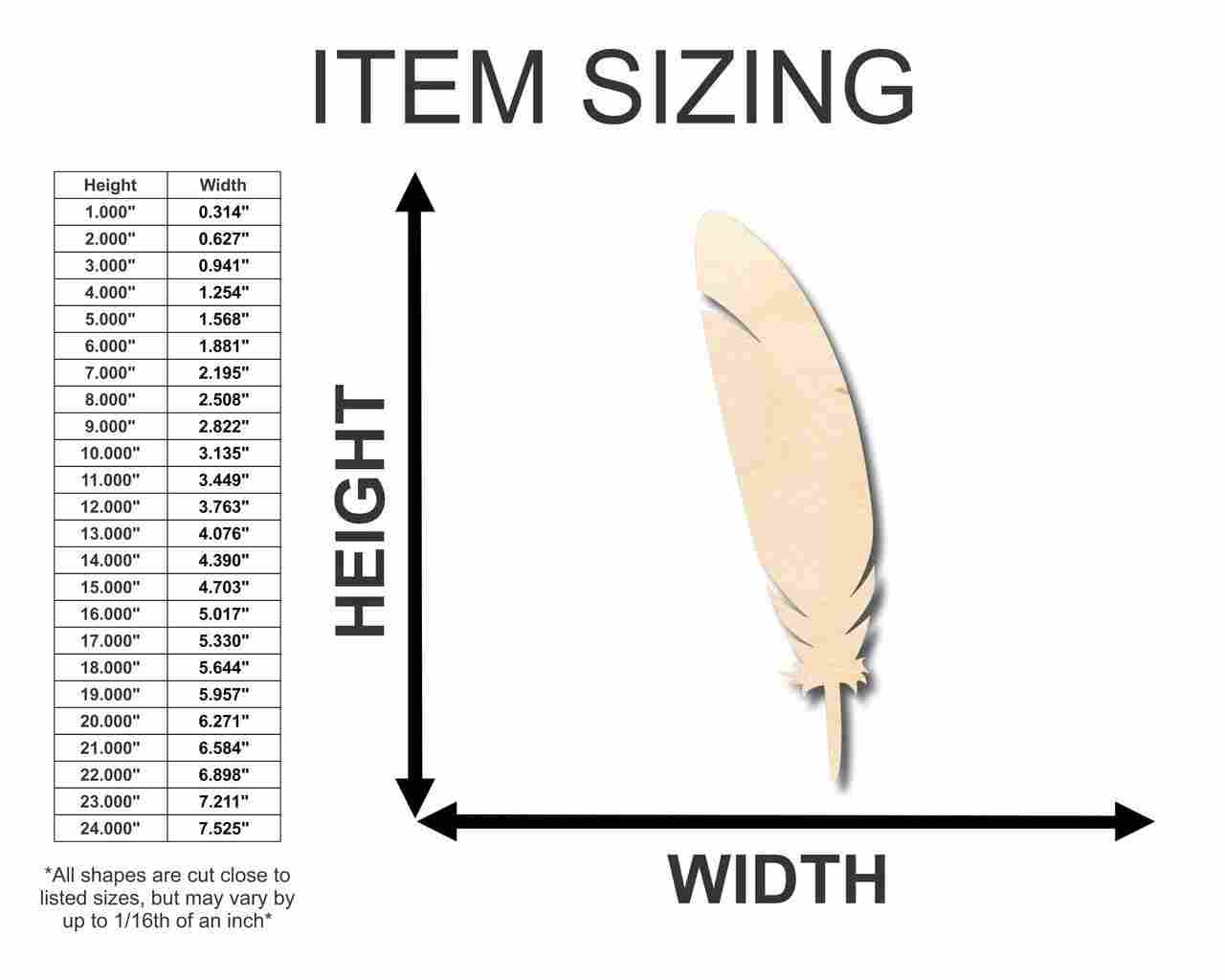 Unfinished Wooden Feather Shape - Animal - Bird - Wildlife - Craft - up to 24