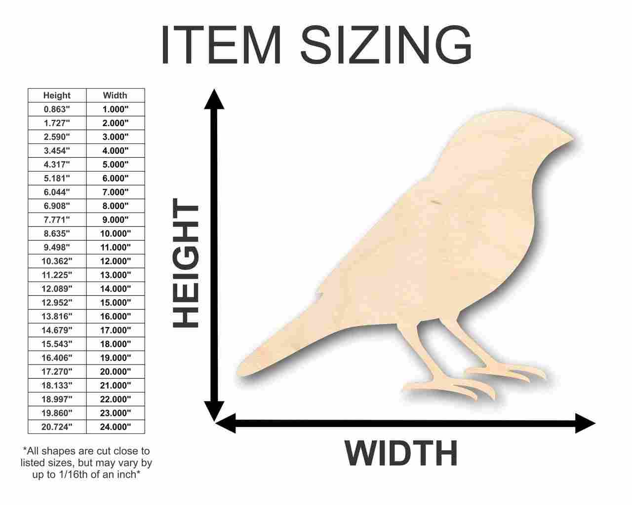 Unfinished Wooden Finch Shape - Animal - Bird - Wildlife - Craft - up to 24