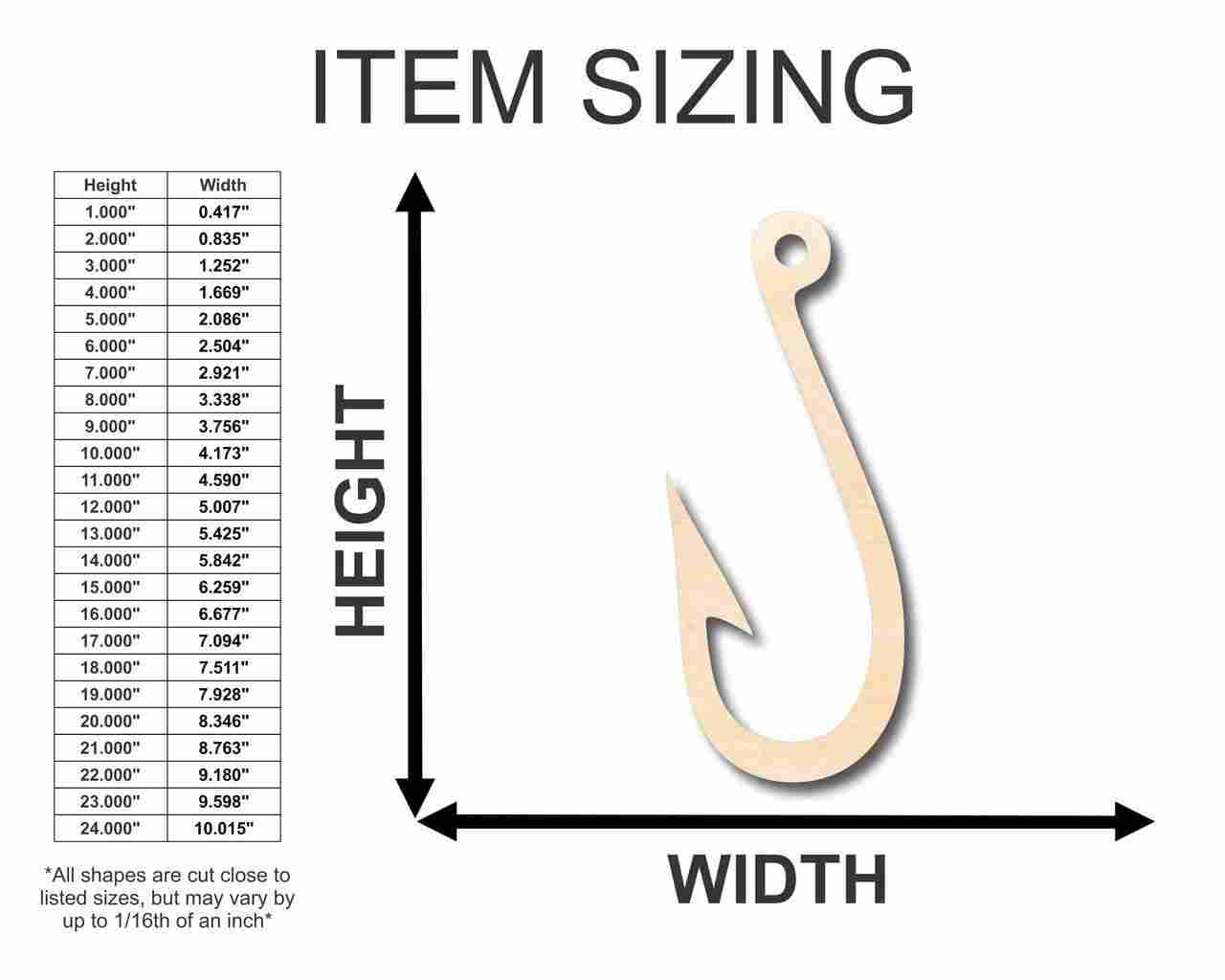Unfinished Wooden Fish Hook Shape - Fishing - Ocean- Craft - up to 24" DIY-24 Hour Crafts