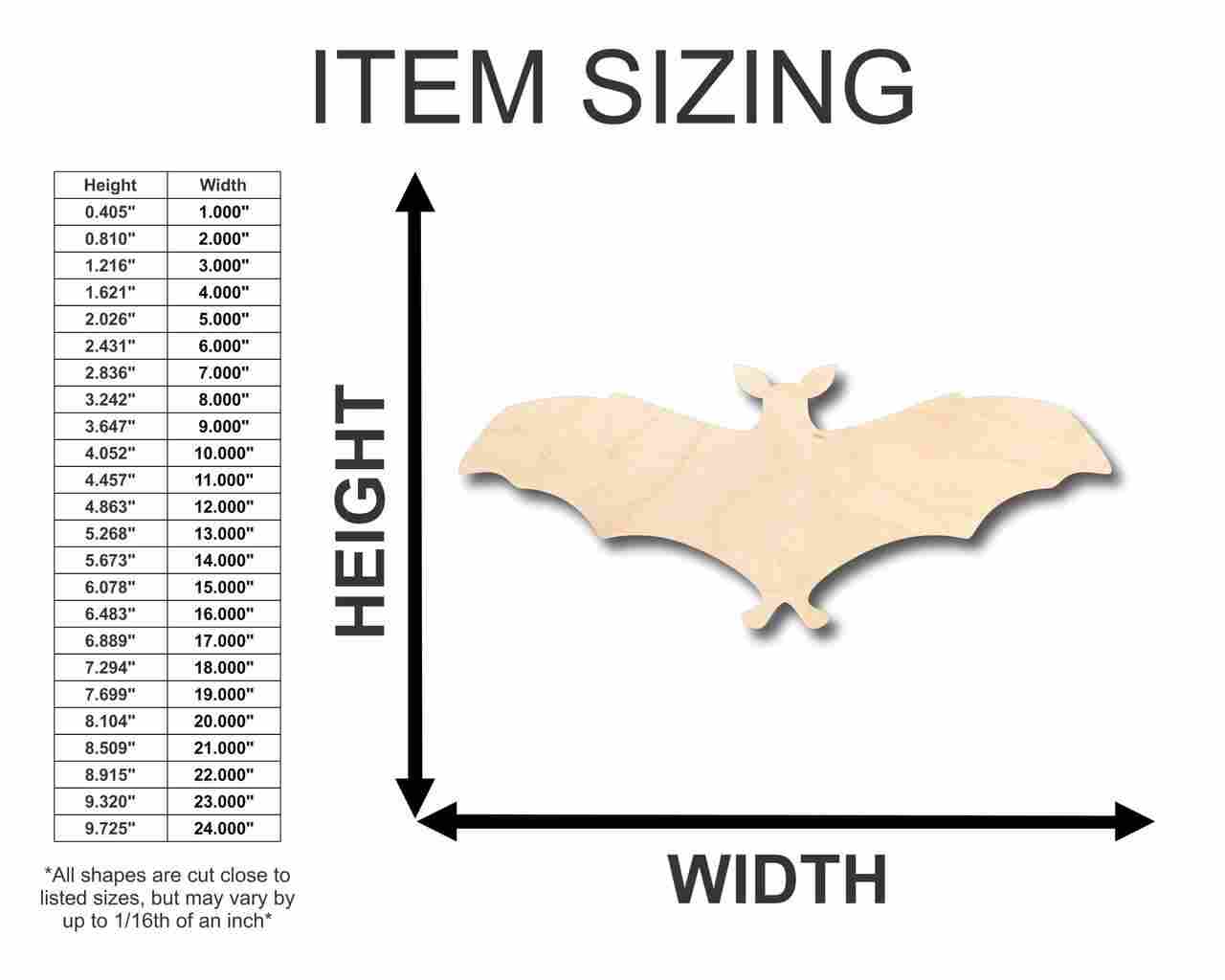 Unfinished Wooden Bat Shape - Animal - Craft - up to 24