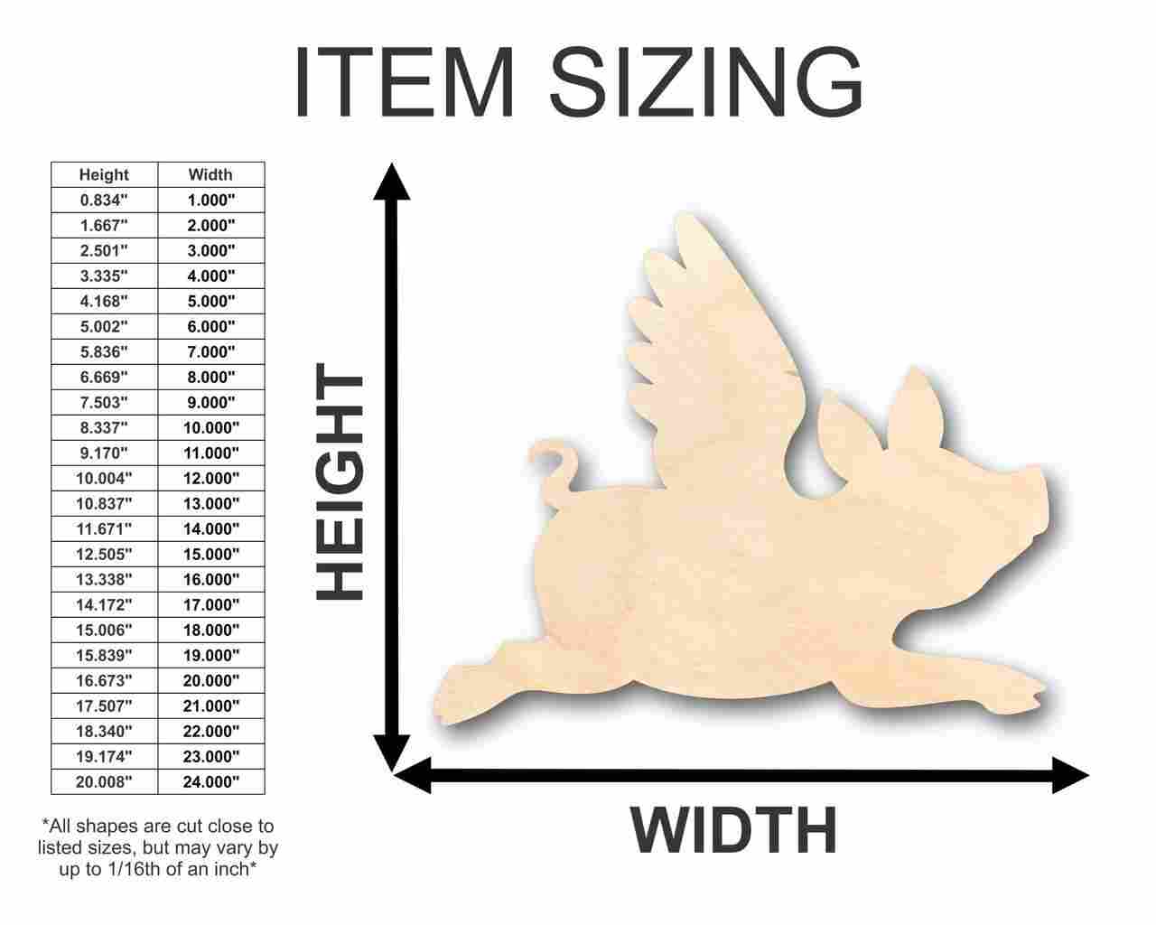 Unfinished Wooden Flying Pig Shape - Animal - Joke - Craft - up to 24