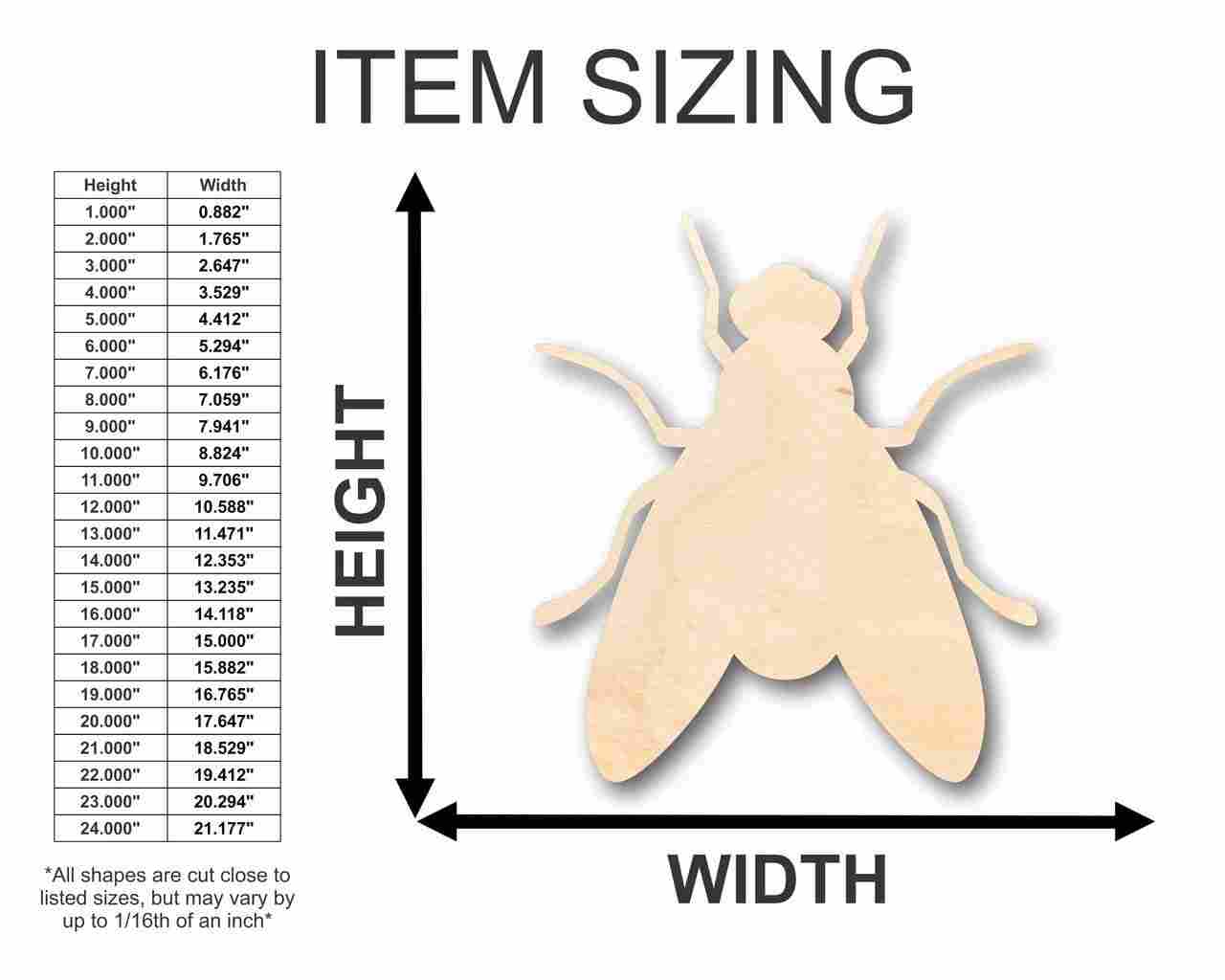Unfinished Wooden Fly Shape -Insect - Craft - up to 24