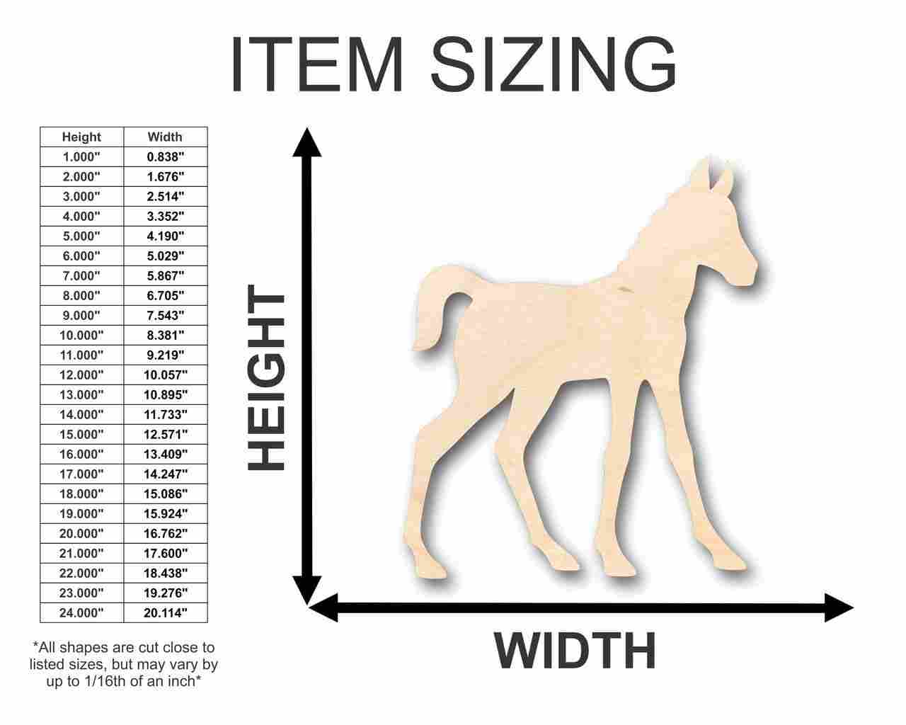 Unfinished Wooden Foal Horse Shape - Animal - Craft - up to 24" DIY-24 Hour Crafts
