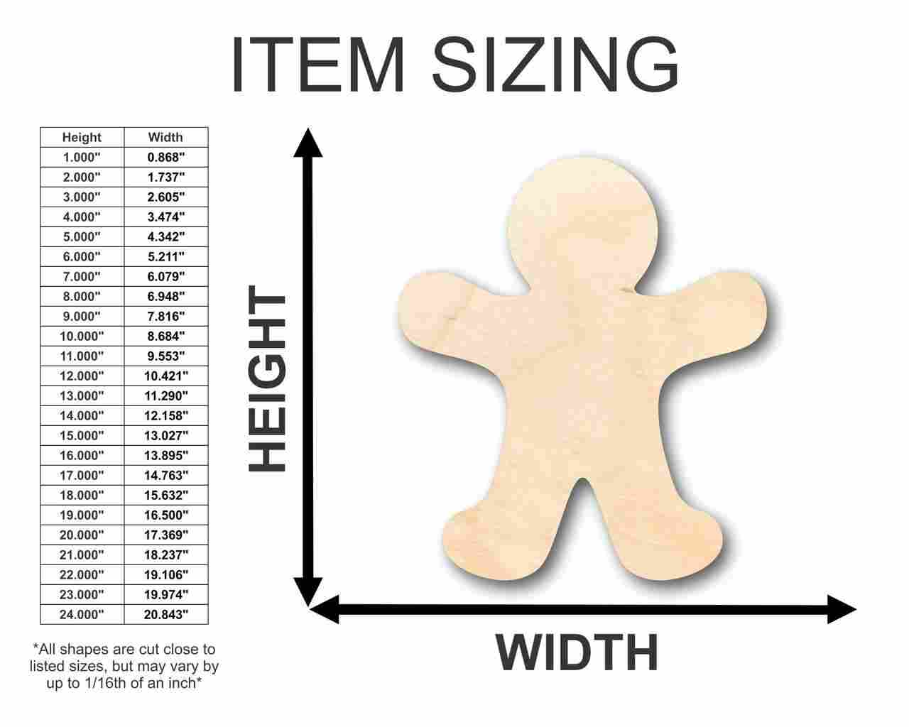 Unfinished Wooden Gingerbread Man Shape - Candy - Holiday - Craft - up to 24