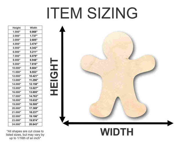 Unfinished Wooden Gingerbread Man Shape - Candy - Holiday - Craft - up to 24