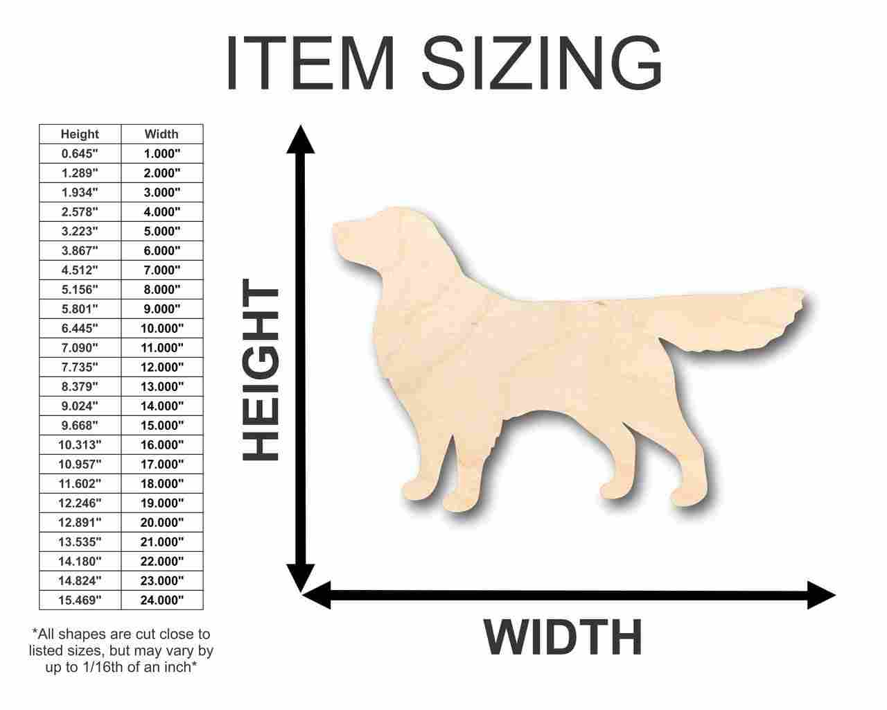 Unfinished Wooden Golden Retriever Dog Shape - Animal - Pet - Craft - up to 24