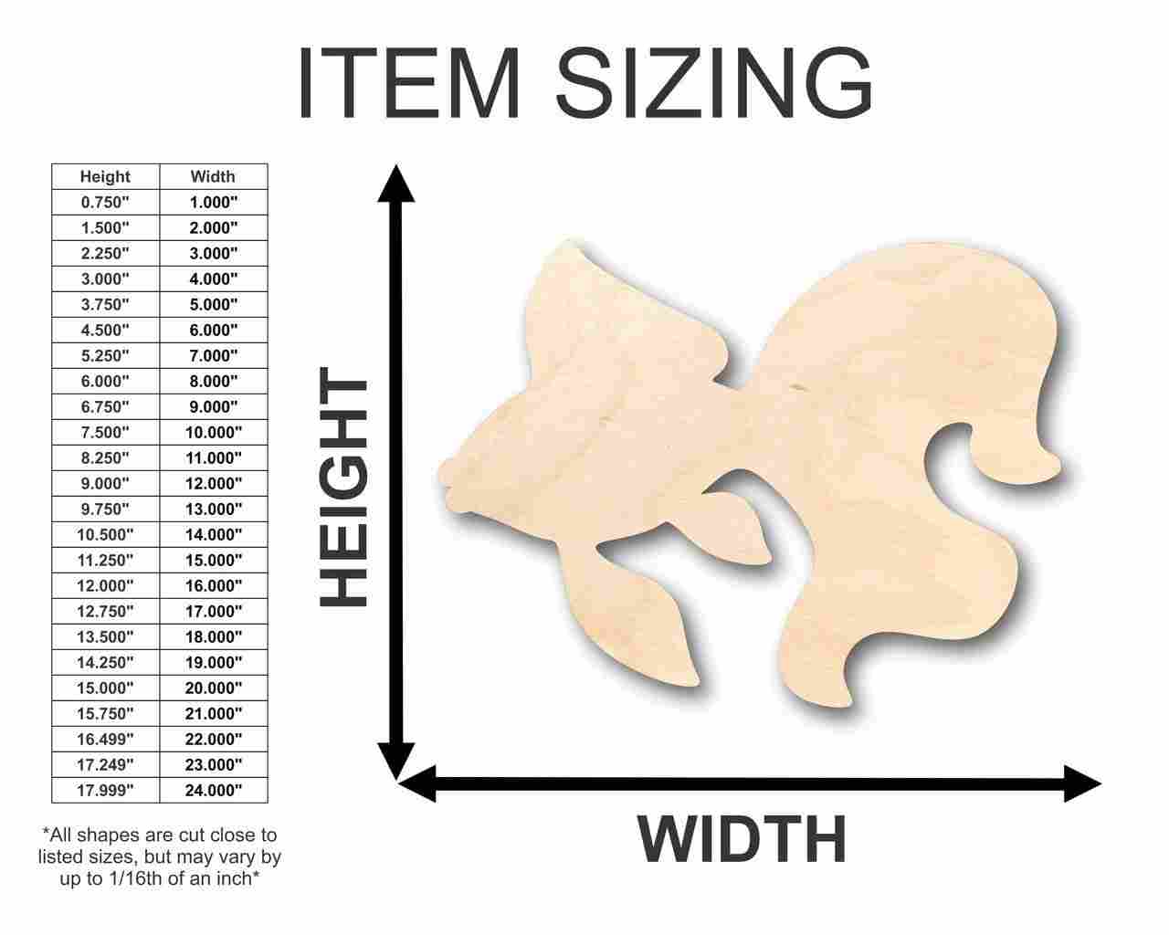 Unfinished Wooden Goldfish Shape - Pet - Ocean - Craft - up to 24
