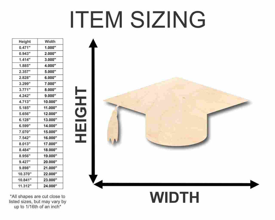 Unfinished Wood Graduation Cap Shape - Craft - up to 46
