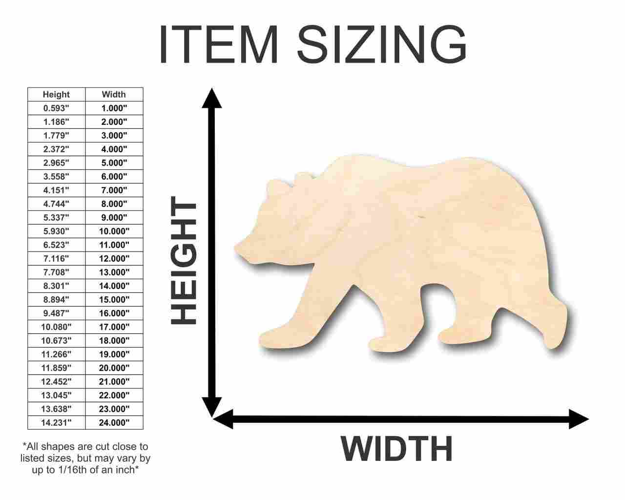 Unfinished Wooden Grizzly Bear Shape - Animal - Craft - up to 24