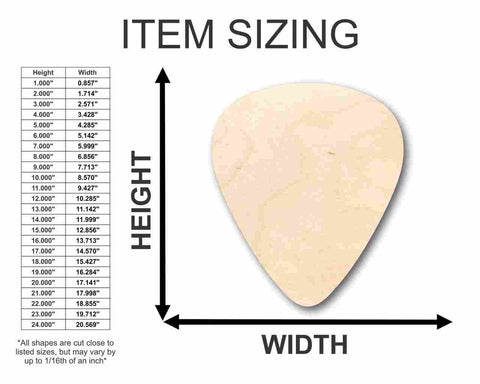 Unfinished Wood Guitar Pick Shape - Music - Craft - up to 24 DIY