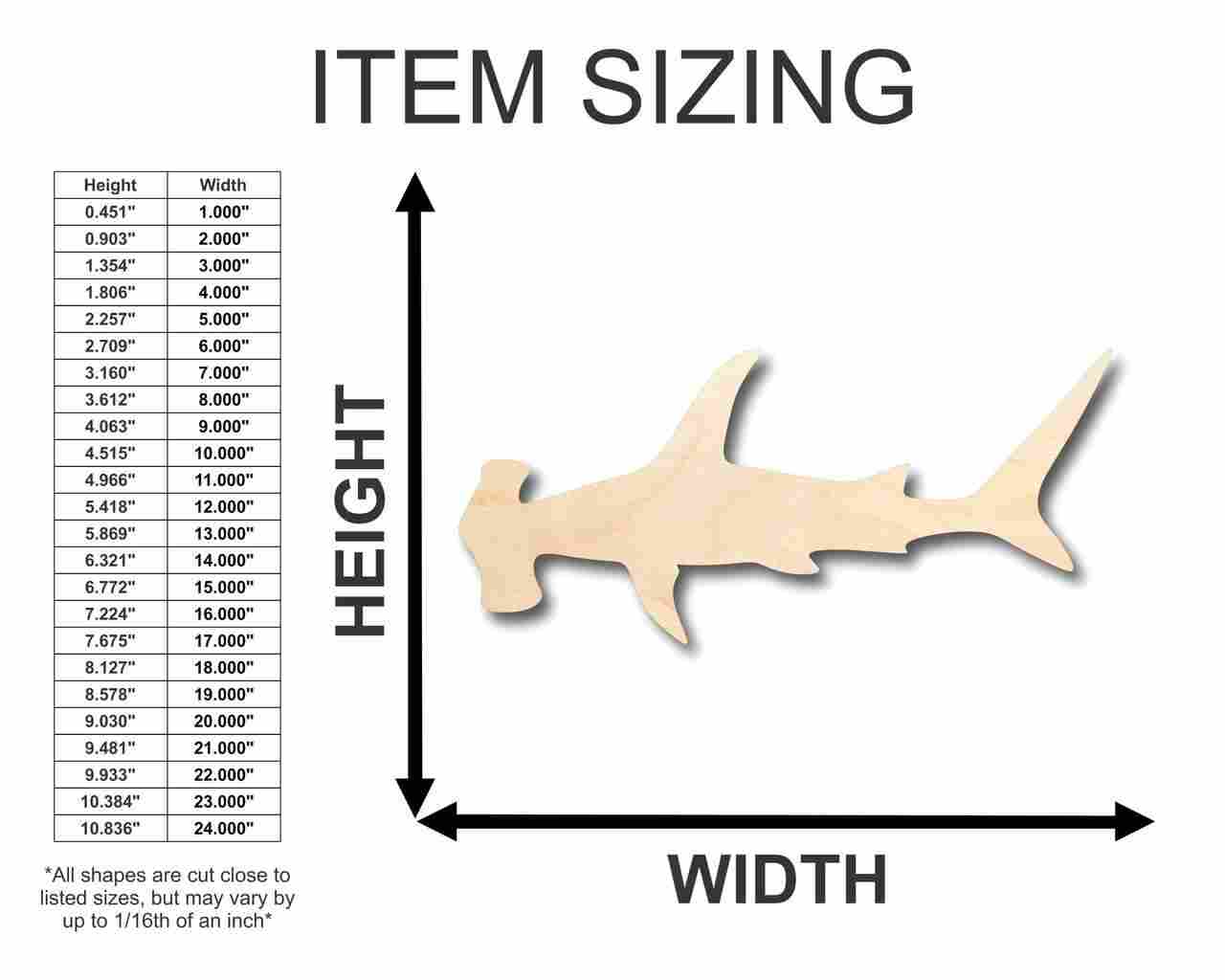 Unfinished Wooden Hammerhead Shape - Ocean - Craft - up to 24