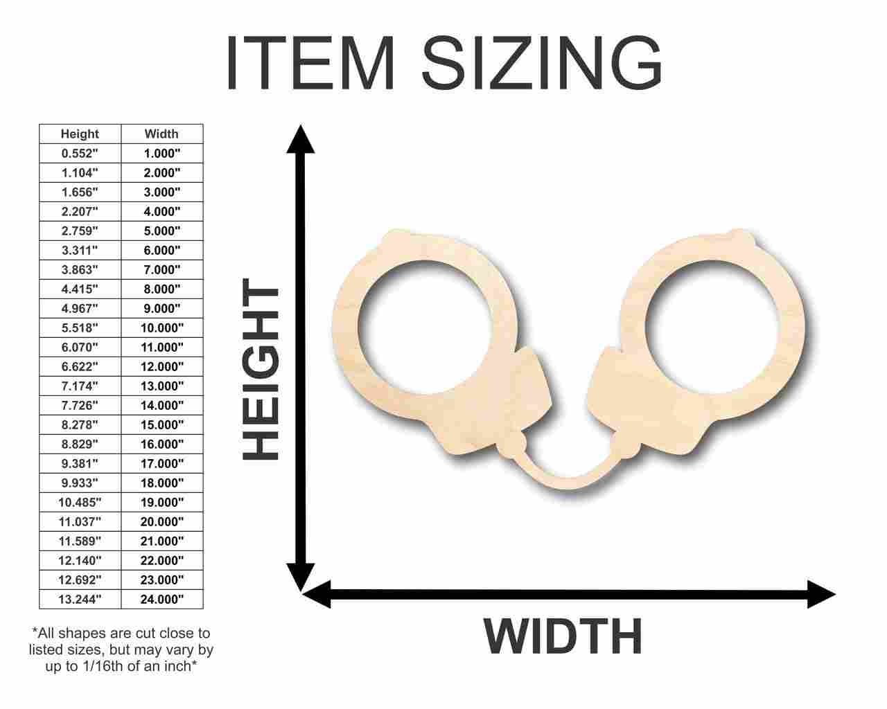 Unfinished Wooden Handcuff Shape - Police - Law - Craft - up to 24" DIY-24 Hour Crafts