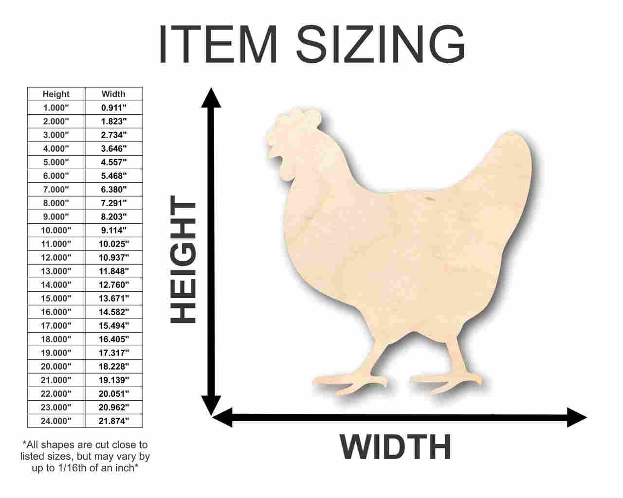 Unfinished Wooden Hen Chicken Shape - Farm Animal - Craft - up to 24